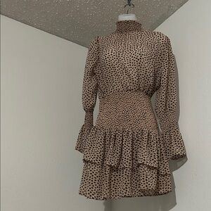 She and Sky Tan Long Sleeve Polka Dot Dress